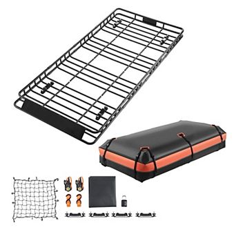 Roof Rack Cargo Basket with Net Straps and Waterproof Bag Adjustable for Most Vehicles