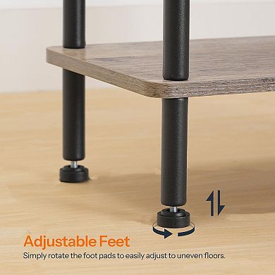 Narrow 3 Tier End Table, Wood Look Slim Side Table with Open Shelves & Metal Frame for Small Spaces