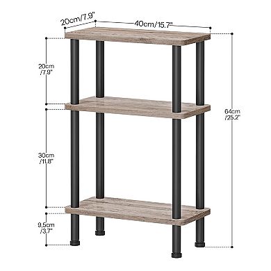 Narrow 3 Tier End Table, Wood Look Slim Side Table with Open Shelves & Metal Frame for Small Spaces