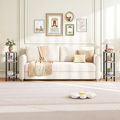 Narrow 3 Tier End Table, Wood Look Slim Side Table with Open Shelves & Metal Frame for Small Spaces