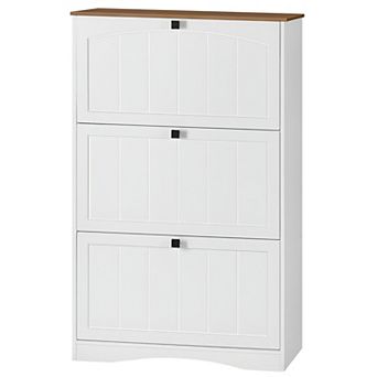 Tall Narrow Shoe Cabinet with 3 Flip Drawers and Adjustable Shelves for Entryway Storage