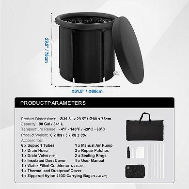 Portable Ice Bath Tub for Home, Inflatable Cold Plunge Pool with Headrest