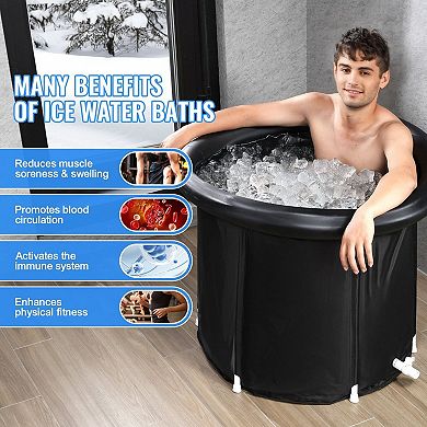 Portable Ice Bath Tub for Home, Inflatable Cold Plunge Pool with Headrest