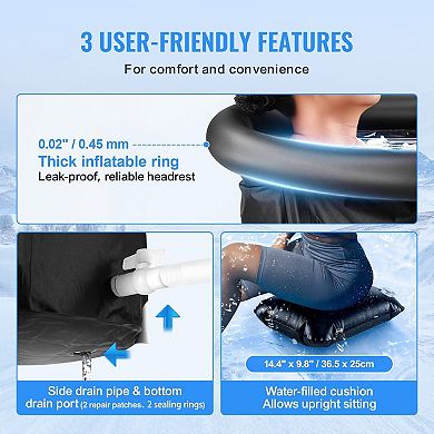 Portable Ice Bath Tub for Home, Inflatable Cold Plunge Pool with Headrest