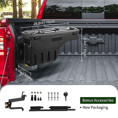 Truck Bed Wheel Well Storage Box Swing Out Design for Tools and Daily Gear