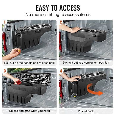 Truck Bed Wheel Well Storage Box Swing Out Design for Tools and Daily Gear
