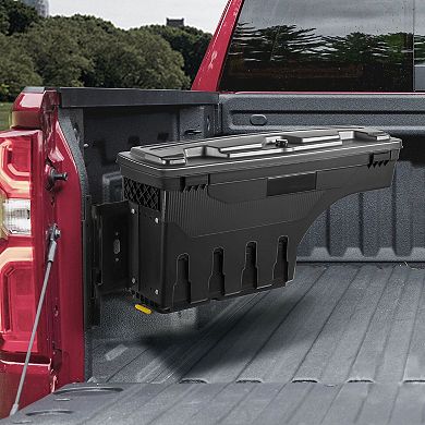 Truck Bed Wheel Well Storage Box Swing Out Design for Tools and Daily Gear