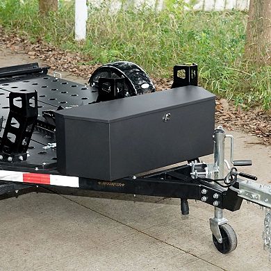 Steel Trailer Tongue Tool Box with Lock and Gas Strut for Flat Trailers