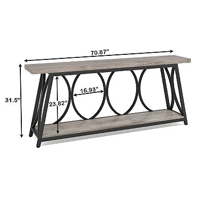 Extra Long Console Table with Storage Shelf, Industrial Entryway Hallway Sofa Table