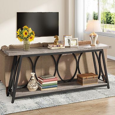 Extra Long Console Table with Storage Shelf, Industrial Entryway Hallway Sofa Table