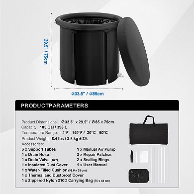 Portable Inflatable Ice Bath Tub, Cold Tub with Headrest and Carry Bag