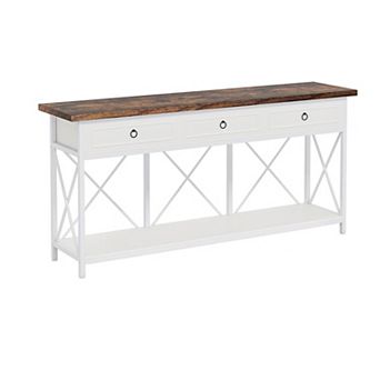 Farmhouse Console Table with 3 Drawers and Shelf, Narrow Entryway Sofa Table