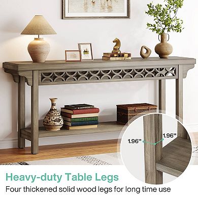 Farmhouse Console Table with Painted MDF Top & Solid Wood Legs for Entryway or Living Room