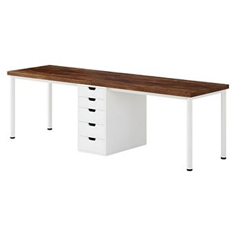 Double Desk with Center Drawer Storage, Two-Person Home Office Computer Desk