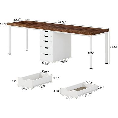 Double Desk with Center Drawer Storage, Two-Person Home Office Computer Desk