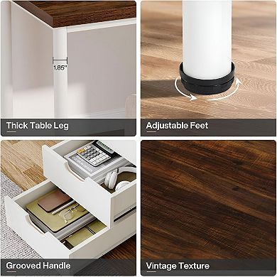 Double Desk with Center Drawer Storage, Two-Person Home Office Computer Desk