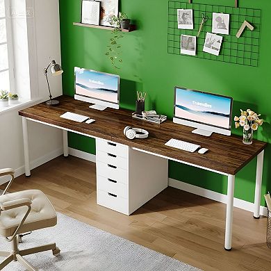 Double Desk with Center Drawer Storage, Two-Person Home Office Computer Desk
