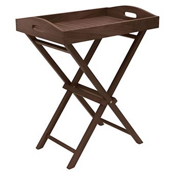 Teak Wood Folding TV Tray Table with Removable Serving Tray and Stand