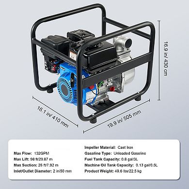 Gas Powered Water Transfer Pump with Ports for Yard and Garden
