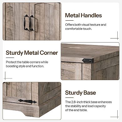 Square End Table with AC, USB, and Type-C Ports, Flip-Top Charging Station and Drawer Storage