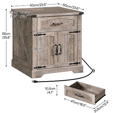 Square End Table with AC, USB, and Type-C Ports, Flip-Top Charging Station and Drawer Storage