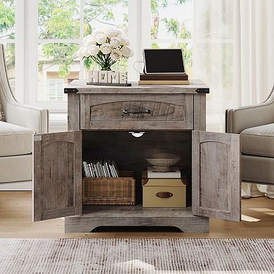 Square End Table with AC, USB, and Type-C Ports, Flip-Top Charging Station and Drawer Storage