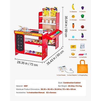 Kids Grocery Store Playset with Checkout Accessories and Role-Playing Features