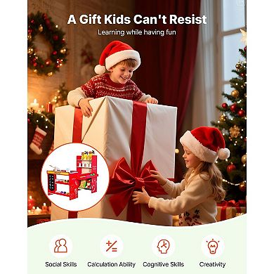 Kids Grocery Store Playset with Checkout Accessories and Role-Playing Features