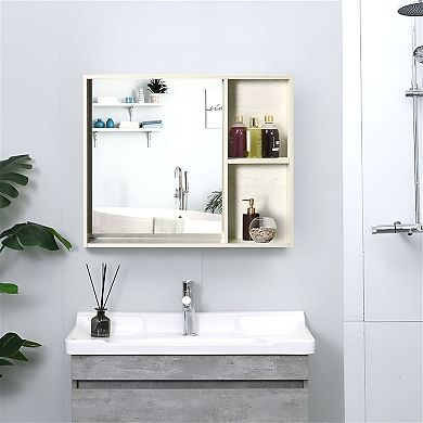 Bathroom Wall Mirror Cabinet with Side Shelves and Space Saving Design