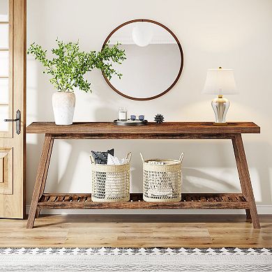 Farmhouse Sofa Table 70 Inch with Lower Shelf, Narrow Console Table for Entryway or Living Room