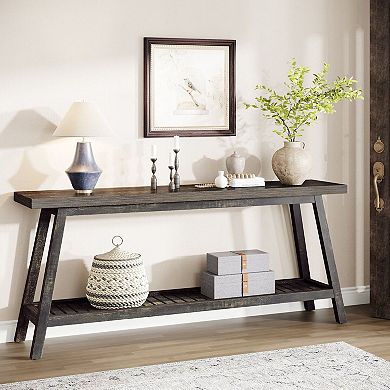 Farmhouse Sofa Table 70 Inch with Lower Shelf, Narrow Console Table for Entryway or Living Room