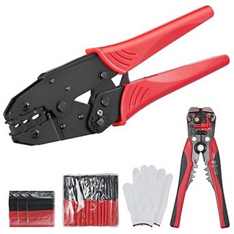 Ratcheting Wire Crimping Tool Kit with Heat Shrink Tubes and Gloves
