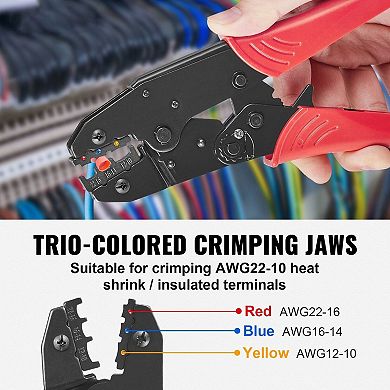 Ratcheting Wire Crimping Tool Kit with Heat Shrink Tubes and Gloves