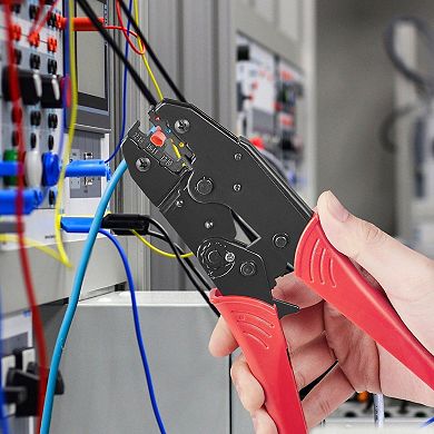 Ratcheting Wire Crimping Tool Kit with Heat Shrink Tubes and Gloves