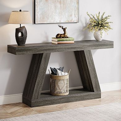 Farmhouse Console Table with Storage, Wood Grain Finish, Narrow Entryway or Sofa Table