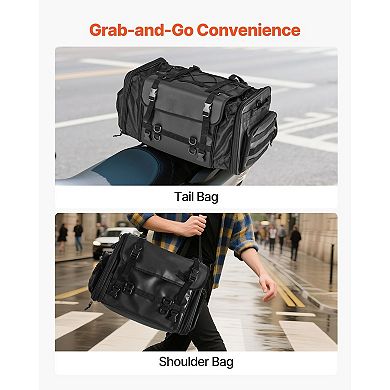 Motorcycle Tail Bag Expandable with Rain Cover and Compartments