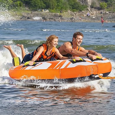 Inflatable 2-Person Towable Water Tube with PVC Bladder and Nylon Cover