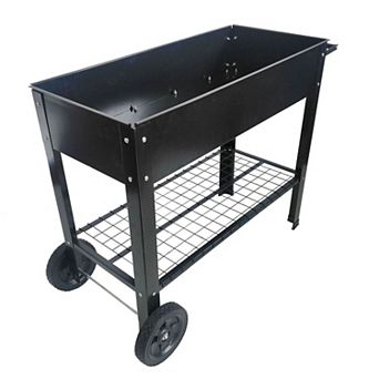 Elevated Raised Garden Bed with Drainage System, Wheels and Storage Shelf