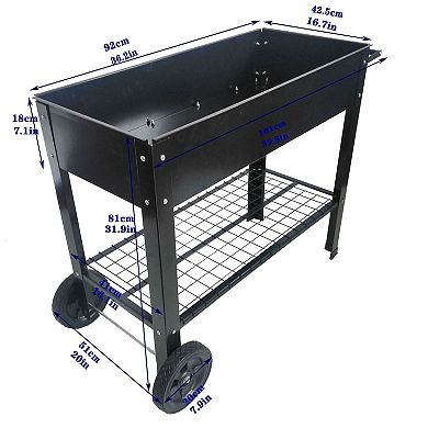 Elevated Raised Garden Bed with Drainage System, Wheels and Storage Shelf
