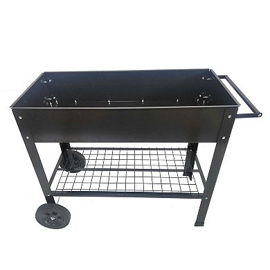 Elevated Raised Garden Bed with Drainage System, Wheels and Storage Shelf
