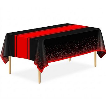 Black Tablecloth with Red Runner, Disposable Party Cover