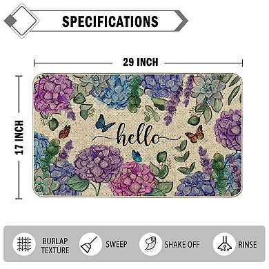Spring Hydrangea Doormat Indoor Outdoor Low-Profile Non-Slip Rubber Entrance Mat 17x29