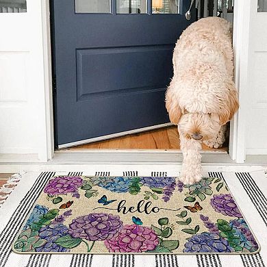 Spring Hydrangea Doormat Indoor Outdoor Low-Profile Non-Slip Rubber Entrance Mat 17x29
