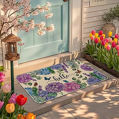 Spring Hydrangea Doormat Indoor Outdoor Low-Profile Non-Slip Rubber Entrance Mat 17x29