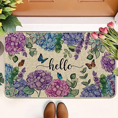 Spring Hydrangea Doormat Indoor Outdoor Low-Profile Non-Slip Rubber Entrance Mat 17x29