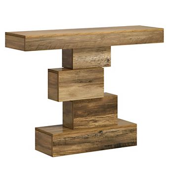 Farmhouse Console Table with Geometric Base, Narrow Entryway Table