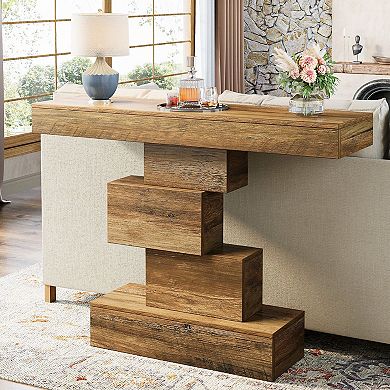 Farmhouse Console Table with Geometric Base, Narrow Entryway Table