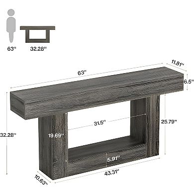 Farmhouse Console Table with Shelf, Two Tone Entryway Table for Hallway or Behind Sofa