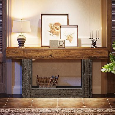 Farmhouse Console Table with Shelf, Two Tone Entryway Table for Hallway or Behind Sofa
