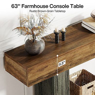 Farmhouse Console Table with Shelf, Two Tone Entryway Table for Hallway or Behind Sofa
